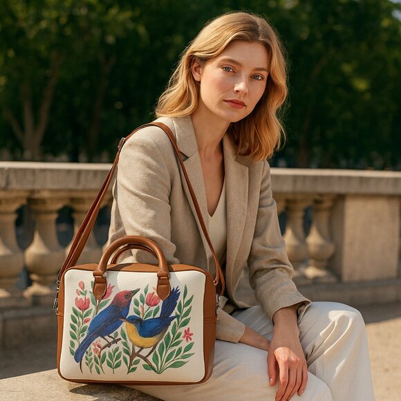 Printed Leather Buisness Top Handle Crossbody Bag for Women for Work, Daily Use - Picture 2 of 10